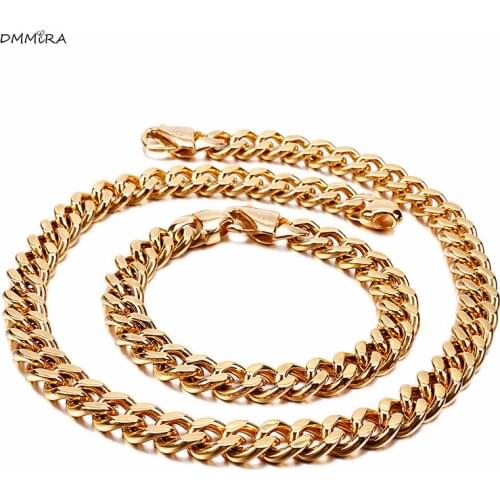 Chain Stainless Steel Jewelry Sets For Women Male Necklace & Bracelet Mens Jewelry Gold Color Color Personality Chunky