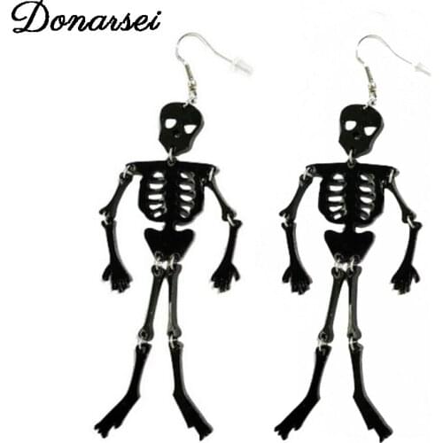 Donarsei Halloween Horror Skeleton Acrylic Earrings For Women Acetate Personality Demon Skull Long Drop Dangle Earrings Party