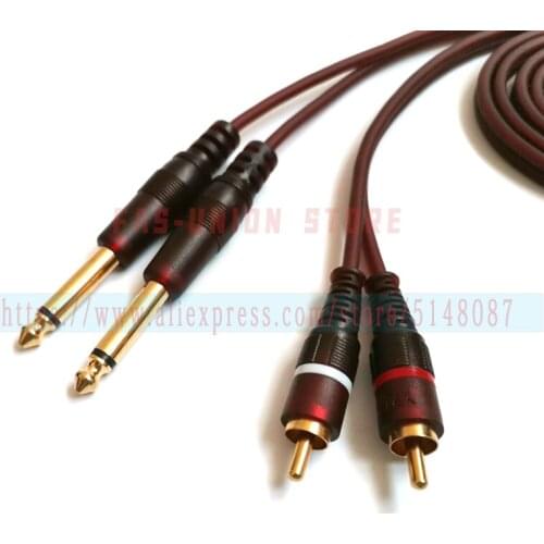 Dual RCA Male to Dual 1/4" TS Male Stereo Audio Interconnect Cable 2*RCA to 2*6.35mm Mono Plug Patch Cable Audio Cable Splitter