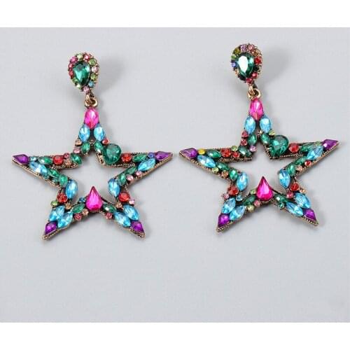 JURAN Fashion Big Colorful Full Rhinestone Drop Earrings for Women Bijoux Shiny Charm Drop Crystal Dangle Earrings Jewelry Gifts