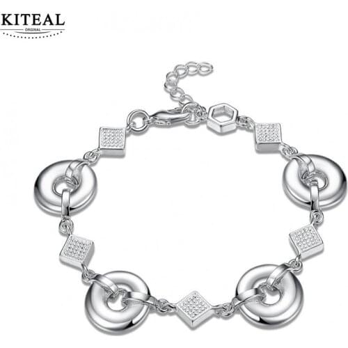 KITEAL 925 High Quality silver plated Red Girlfriend square with round circle zircon bracelet Multi-ring jewelery