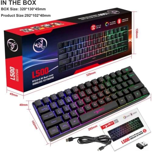 Keyboard BT5.0+2.4G Dual-mode 2200mah New Wireless Luminous Keyboard L500 Working Study Gaming Keyboard Type-C Connection for PC