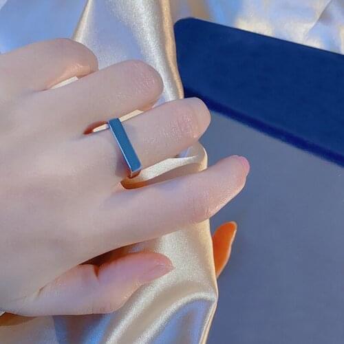 Korean Version Smooth Rectangular Ring Silver Plated Opening Adjustable Ring Best Friend Promise Girl Ring Fashion Jewelry