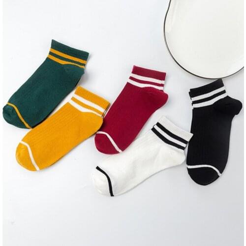 1Pair Japanese Style Crew Socks Pure Color Short Sox Unisex Striped Korean Preppy Style Pure Cotton Breathable Socks
