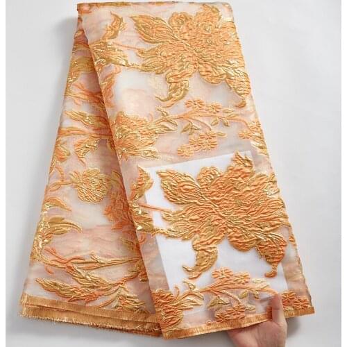 SJD LACE African Lace 2021 High Quality Orange Bronzing Decal Embroidery Sewing Nigerian Fabric Women Wedding Party Dress A 2474