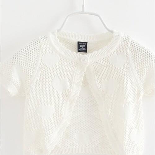 White Heart Summer Baby Sweater Jacket Baby Girls Cardigan Short-Sleeved Baby Coat 1 Years Old 2021 Toddler Clothes 194001