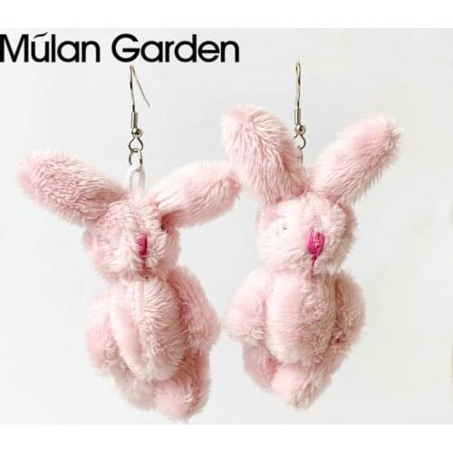 M&G Pink Easter Bunny Earrings for Women Cute White Hairy Rabbit Pendant Dangle Earring Fashion Jewelry Hot Sale Girl Party Gift