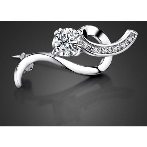 Fashion 100% 925 Sterling Silver Geometric Brooches transparent 5A Zircon Broches Scarf Pin Accessories Bouquet Simple Jewelry