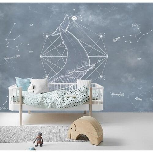 Custom 3D canvas mural Nordic style blue whale personality abstract graphics business home background wallpaper