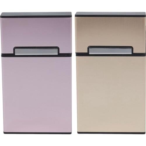 2Pcs New Ultra Thin Fashion Pipes Creative Personality Cigaret Case Slim Metal Cigarette Box Gift Box Women Cigarette Holder(Gol