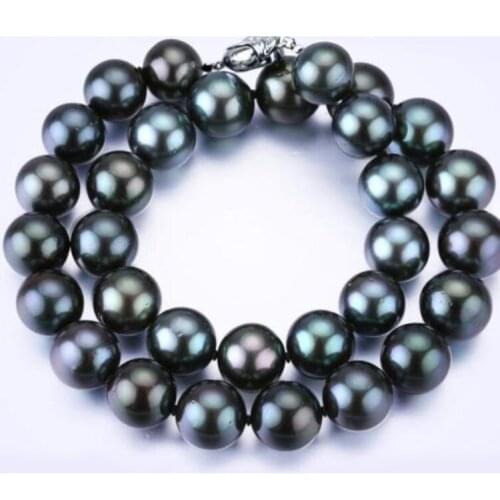 HUGE 18" 12-13MM NATURAL TAHITIAN BLACK ROUND PEARL NECKLACE AAA