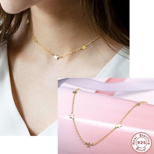 Genuine S925 Sterling Silver Choker Necklace Vintage Multilayer Moon Star Chain Necklaces For Woman Ladies Collares Fine Jewelry