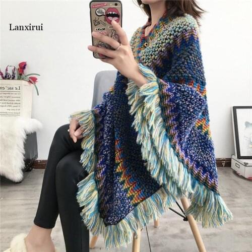 Pullover Women Knitting Poncho Capes Autumn New Female Fashion Bohemian Poncho Cloak Tassel Winter Clothing