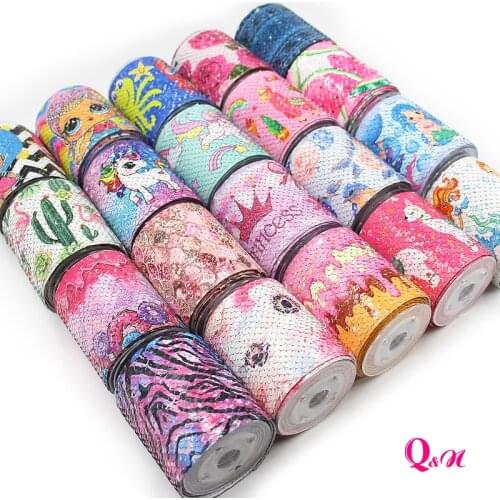 Q&N Custom Sequin Ribbon Shiny Glitter Cartoon 3'' Ribbon DIY Materials Hairbows Accessories Wedding Party Decoration 50 yards