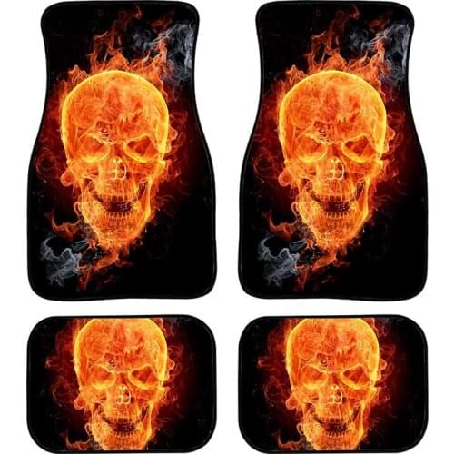 Aimaao All Weather Rubber Floor Mat Black 4pc Front Set Fire Skull Car Truck Carpet For VW Toyota Avensis T25 Suzuki Samurai