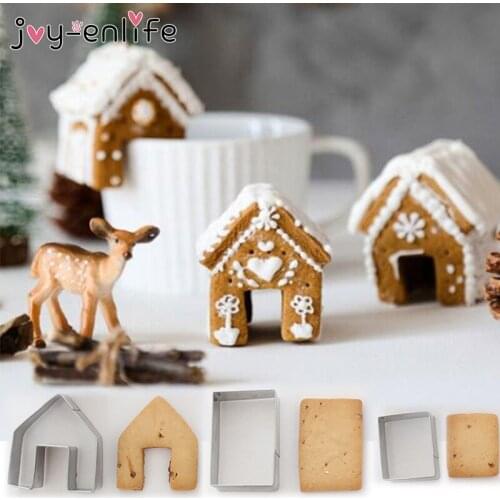 Merry Christmas Stainless Steel Biscuit Mold Christmas Gingerbread House DIY Christmas Decoration for Home Kitchen Accessories