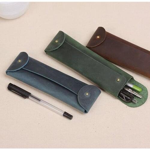 Handmade Genuine Natural Leather Pen Bag Fountain Ballpoint Holder Pencil Pouch Case Office School Supplies