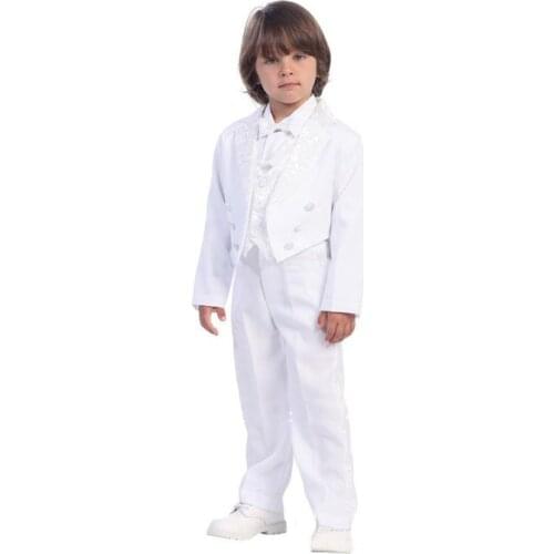 Custom long style white Tailcoat Kid Notch Collar Children tuxedo Wedding Suit Boys Attire(Jacket+Pants+Tie+Waistcoat) G888