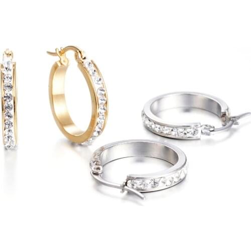 2020 New 5 Pair 304 Stainless Steel Oval Hoop Earrings for Women Jewelry Ear Clip Gifts , with Polymer Clay and Rhinestone