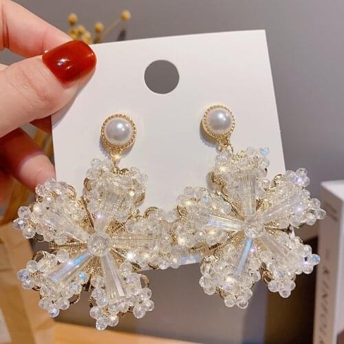 Stud Earrings for Women Fashion Hyperbole Crystal Flower Pendants Earrings Hypoallergenic Jewelry Accessories Wholesale