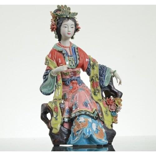 Chinese style Ancient Master Art Handicraft Ceramic Beauty Statues Figurines Crafts Exquisite Beautiful Ladies Sculptures Decor