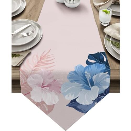 Tropical Leaves Hibiscus Flower Table Runners Home Dining Coffee Table Decor Table Cloth Wedding Decoration Table Cover