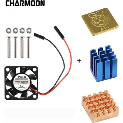For Raspberry Pi 3 / Pi 2 Model B RPI B+ 5V / 3.3V Cooling Fan with Screws + Heat Sink 1 Aluminum with 2 Copper