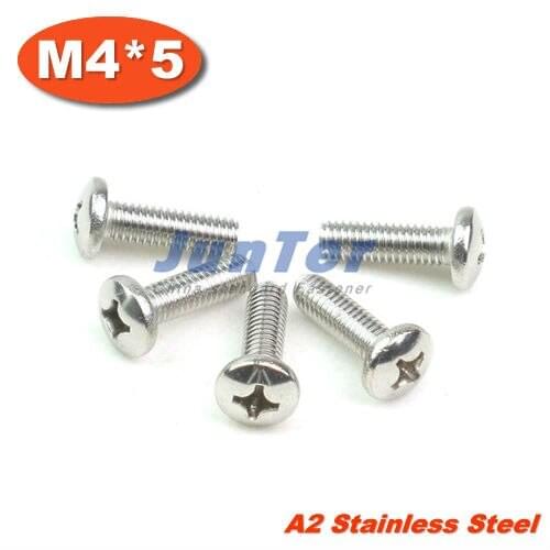 100pcs/lot DIN7985 M4*5 Stainless Steel A2 Pan Head Phillips (Cross recessed pan head) Screw