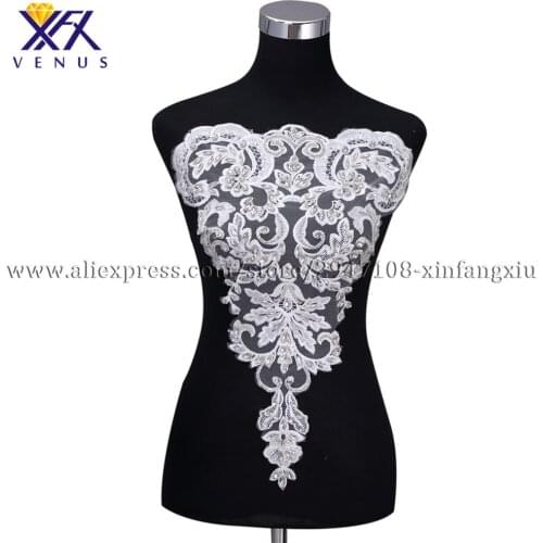 XFX VENUS New style lady Lace rhinestone applique Flowers Embroidery Patches beaded applique Clothes Wedding applique dress1 pc