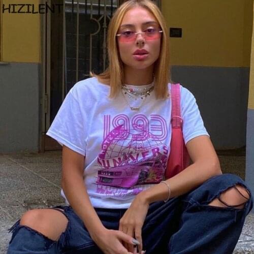 Y2K 90s Womens t-shirts korean Oversized Tshirt Tops harajuku vintage aesthetic gothic graphic punk clothes Car print Hip Hop