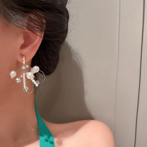 U-Magical Statement Rhinestone Tassel Beaded Imitation Pearl Dangle Earring for Women Textured Hollow Earring Jewelry Pendientes