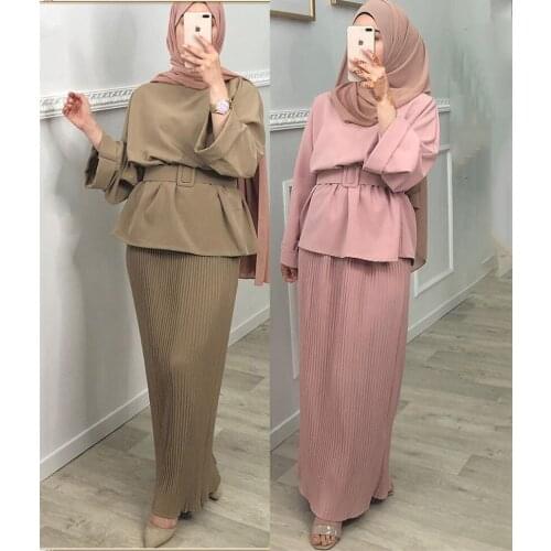 Two Piece Sets Tops and Pants Women Turkey Muslim Abaya Split Abaya Dresses Ramadan Moroccan Kaftan Islamic Clothing Dress Sets
