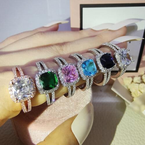 2021 New Green Blue Black Pink 925 Sterling Silver Engagement Wedding Ring for Women Finger Special Design Jewelry R1507X