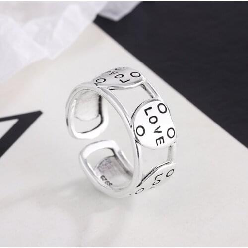 VENTFILLE 925 Sterling Silver Sole Memory Double Sweet Romance Heart Letter LOVE Female Resizable Opening Rings
