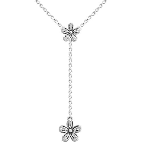 Dazzling Daisies Clear CZ Necklace With Clear CZ 925 Sterling Silver Jewelry Necklace For Woman Elegant Fashion Jewelry