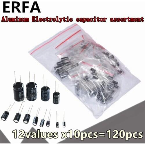 12values x10pcs=120pcs 0.22UF-470UF 1uf~470uf 4x7mm 5*7 100UF 50V 25V 10V Aluminum Electrolytic capacitor assortment kit