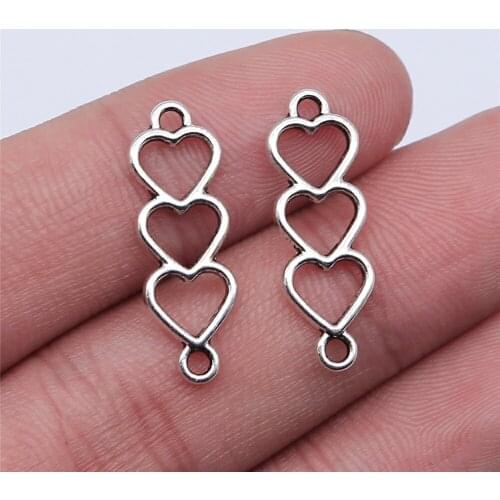 20pcs 24x8mm Antique Silver Plated KC Gold Plated Hollow Heart Connector Charm For Jewelry Making DIY Jewelry Findings