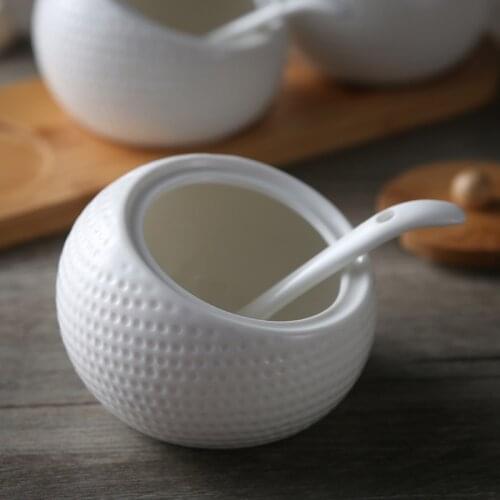 3 sets with bamboo baseCeramic seasoning pot kitchen supplies box household combination kitchen supplies bottle oil salt pot