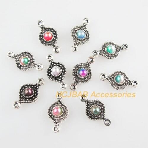 40 New Eyes Charms Mixed Acrylic Flower Connectors Tibetan Silver Tone 8x16mm