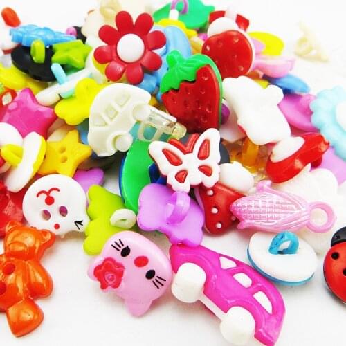 100PCS 25-35 Patterns Mixed Randomly Cartoon Button For KIDS Clothes Accessory Flower Buttons Garment