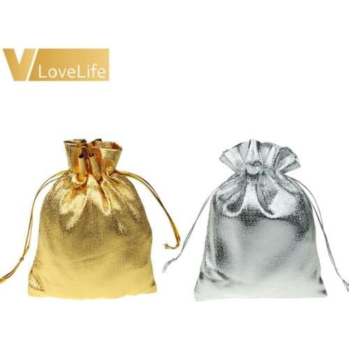 50pcs 7x9cm/9x12cm Silver Golden Metallic Foil Cloth Organza Pouches Wedding Decoration Gifts Craft Candy Packaging Bags