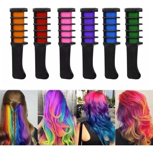 6pcs/set Comb With Chalk For Hair Temporary Colorful Hair Chalk Color Comb Dye Cosplay Washable Hair Color Comb