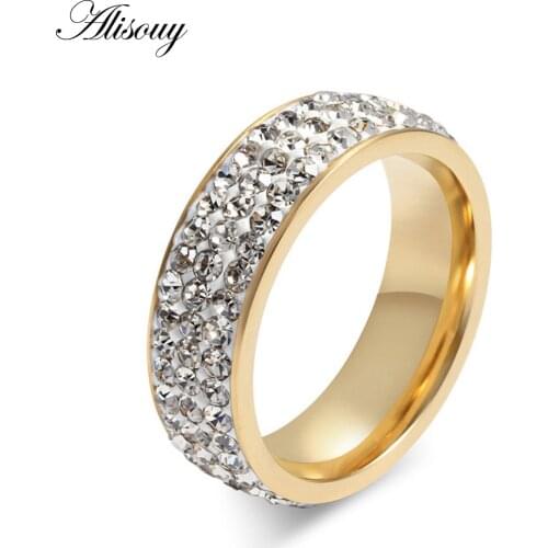 Alisouy fashion Jewelry trendy Style Size 6 7 8 9 10 11 12 13 14 full crystal Ring Gold Color Rings For Men Women Lovers Ring