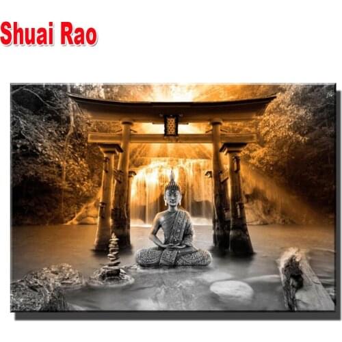 Full Square Round Drill 5D Diy Diamond Painting"Buddha Smile"Mosaic Diamond Embroidery Orange Landscape Sale Rhinestones Kits