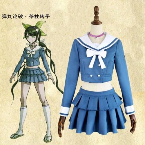 Anime Danganronpa V3 Killing Harmony Chabashira Tenko Women Costume Cosplay Blue School Uniform Outfit Dress Suit Full