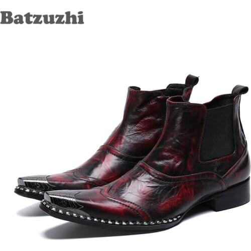 Batzuzhi Japanese Type Mens Boots Handmade Soft Genuine Leather Boots Men Pointed Toe Party and Wedding Boots Male Footwear