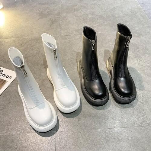 Summer Boots Women Zipper Shoes Flat Heel Boots-Women Round Toe Rubber Ladies White Lolita 2021 Ankle Rock Med Basic Fabric Rome