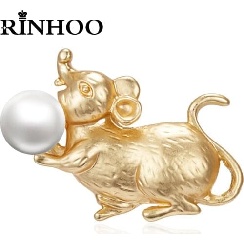 Rinhoo Cute Golden Pearls Animal Brooches Chinese Zodiac Rat Mouse Tiger Snake Horse Monkey Pig Badge Bag Shirt Lapel Pin Buckle