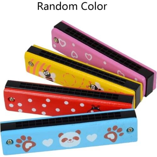 Wooden Painted Enlightenment Double Row Harmonica Toys with Sixteen Holes H055