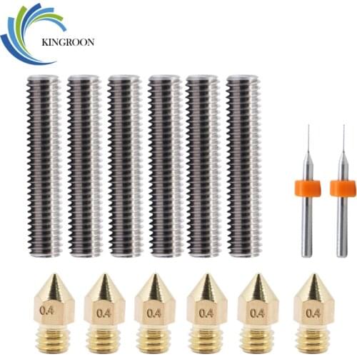 KINGROON 3D Printer Parts 30 40 50mm M6 Throat With Tube 0.4mm MK8 Nozzle Brass 0.4mm Cleaning Needle DIY Kit